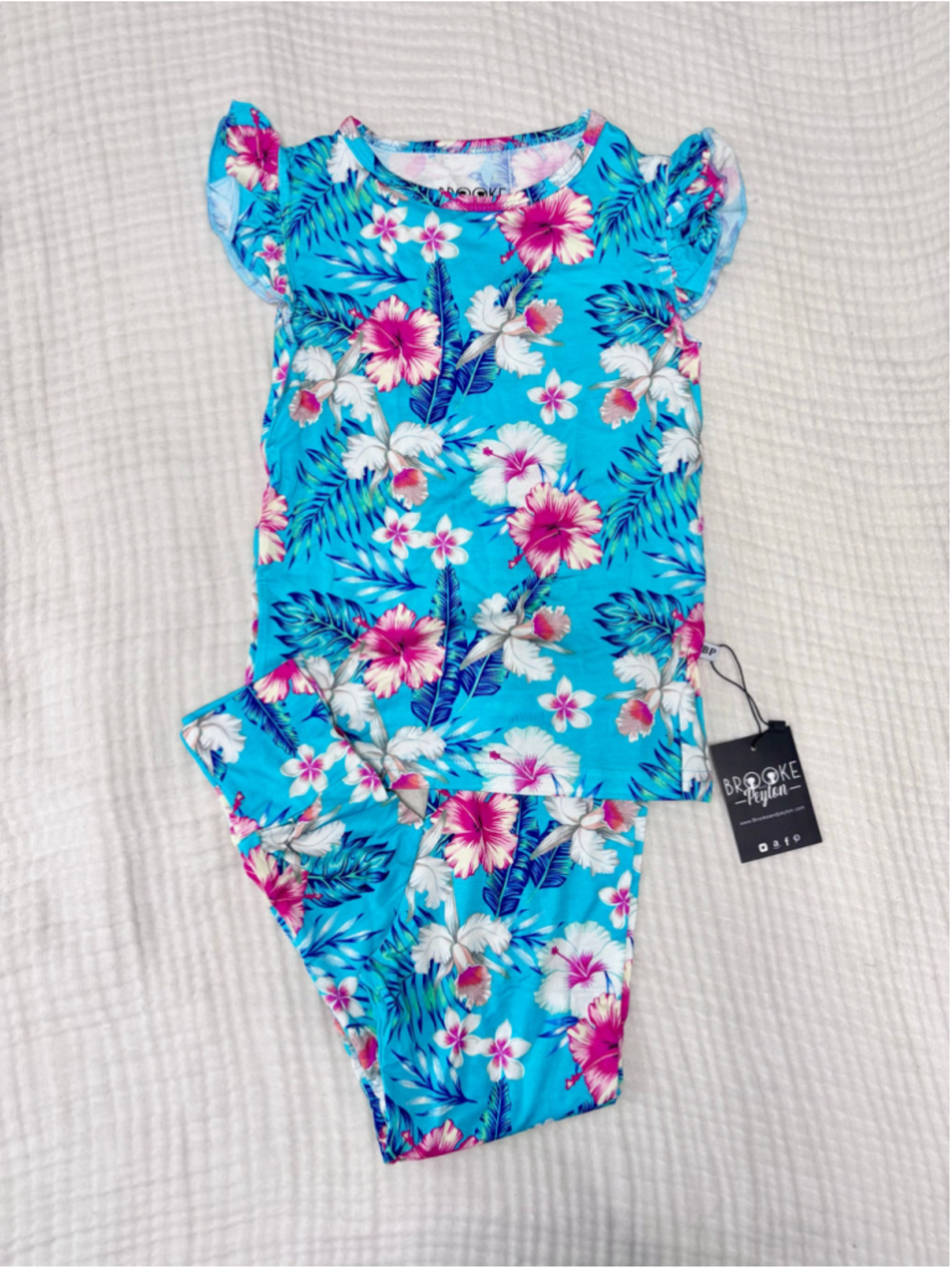 Girls Brooke and Peyton Bamboo Floral Matching Set, Blue and Pink, Size 5T new